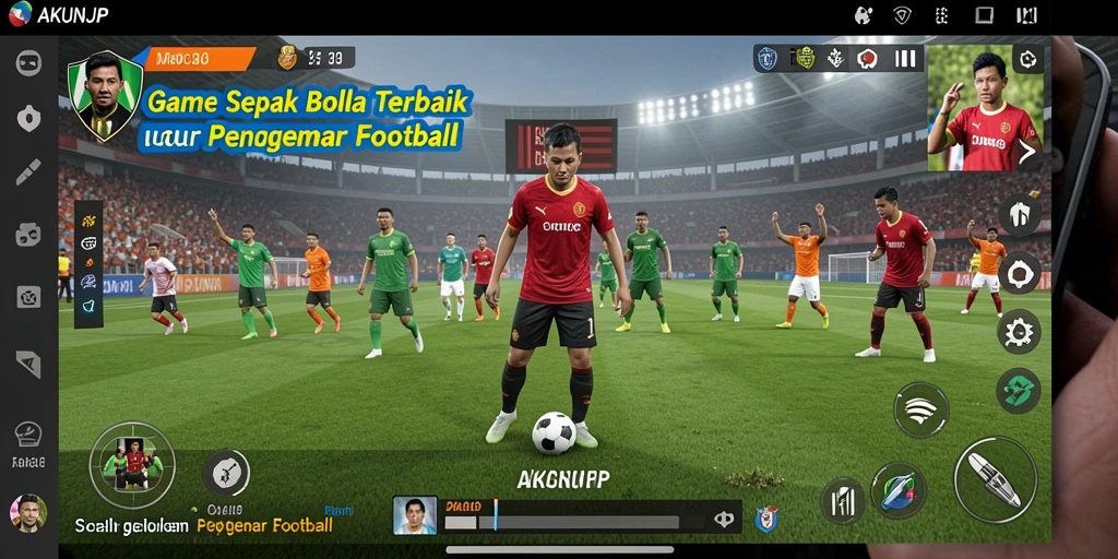 Screenshot menampilkan gameplay menarik dari pertandingan sepak bola dalam AKUNJP.