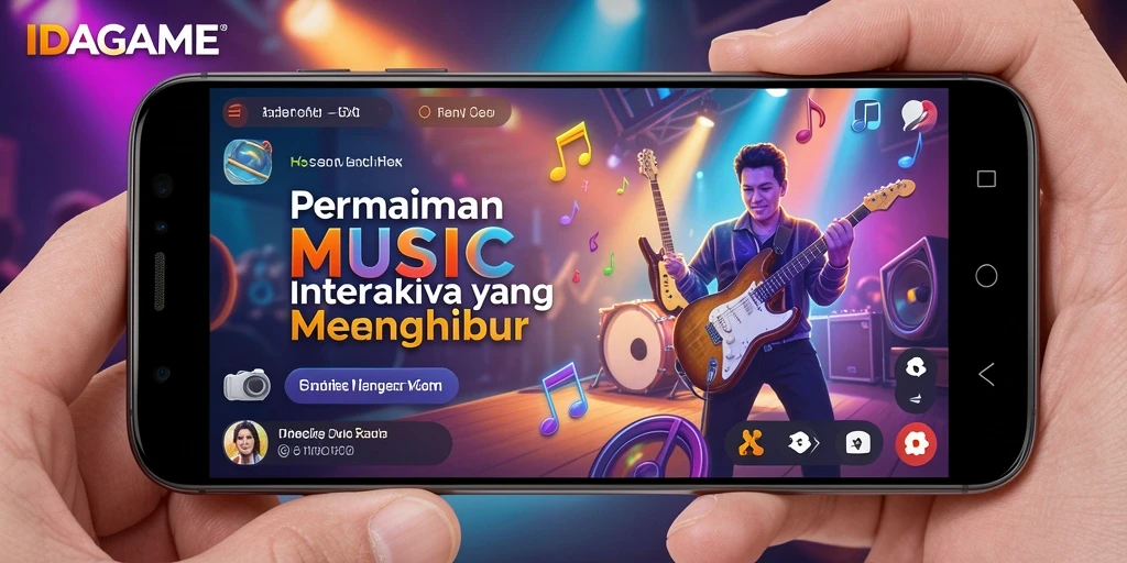 Tampilan gameplay interaktif IDAGAME dengan berbagai alat musik.