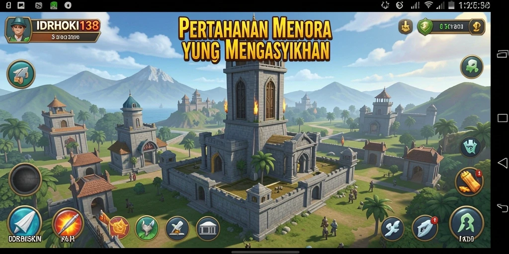 Tangkapan layar gameplay dari IDRHOKI138 yang menampilkan menara bertahan.