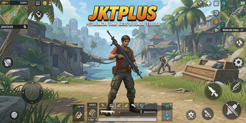 Tampilan gameplay JKTPLUS yang memukau dalam dunia terbuka.