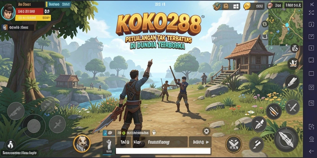 Screenshot menampilkan karakter tengah menjelajahi dunia terbuka yang indah.