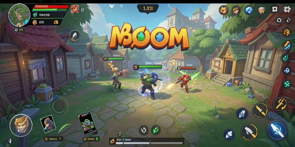 Tangkapan layar MBOOM yang menunjukkan gameplay seru dan interaktif.
