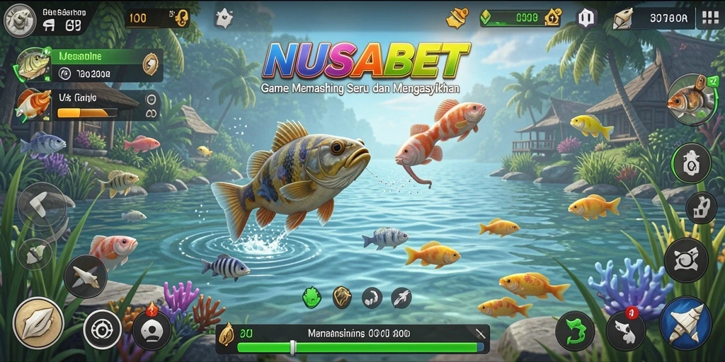 Screenshot gameplay NUSABET dengan pemandangan laut yang indah.